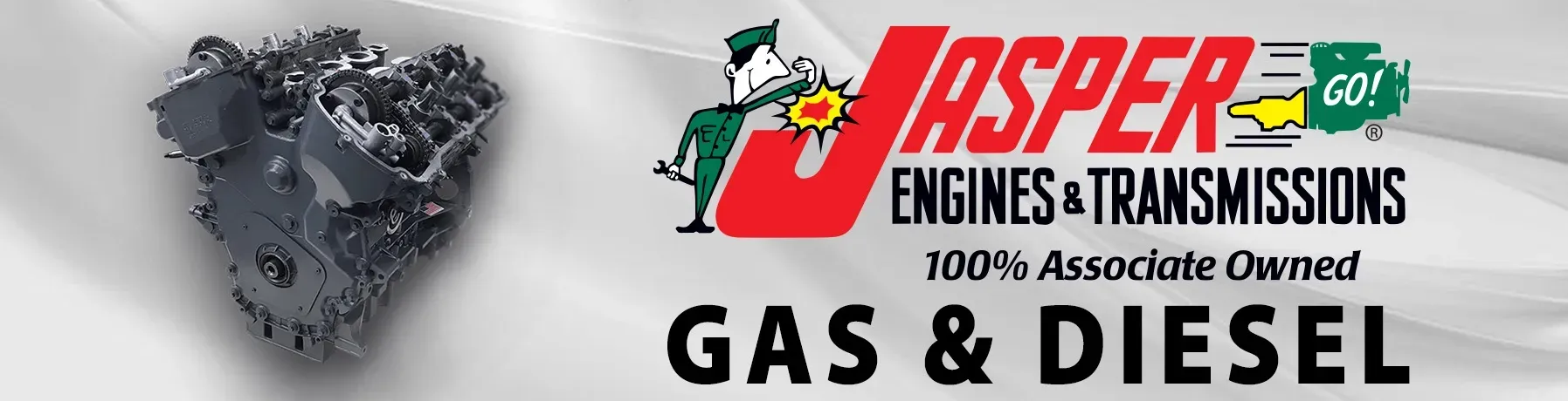 A banner for jasper engines and transmissions gas and diesel