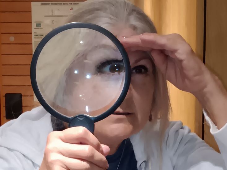A woman wearing a hat and sunglasses is standing next to a fence.