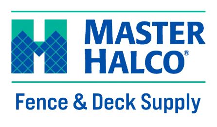 Logo for Master Halco Fence & Deck Supply with blue and teal colors.
