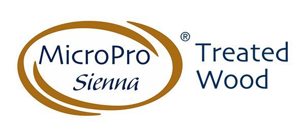 MicroPro Sienna treated wood logo with an oval design.