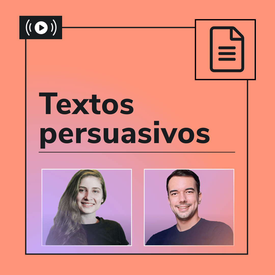 Um homem e uma mulher estão em um cartaz que diz textos persuasivos