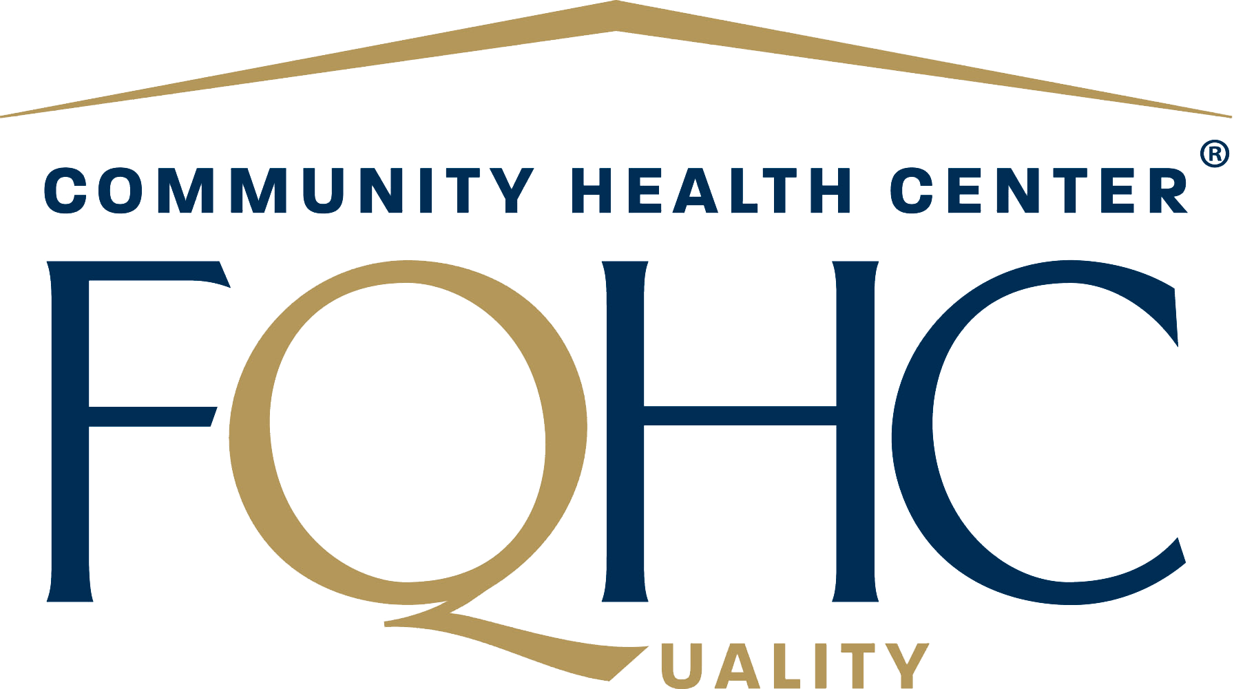 The logo for the community health center is blue and gold.