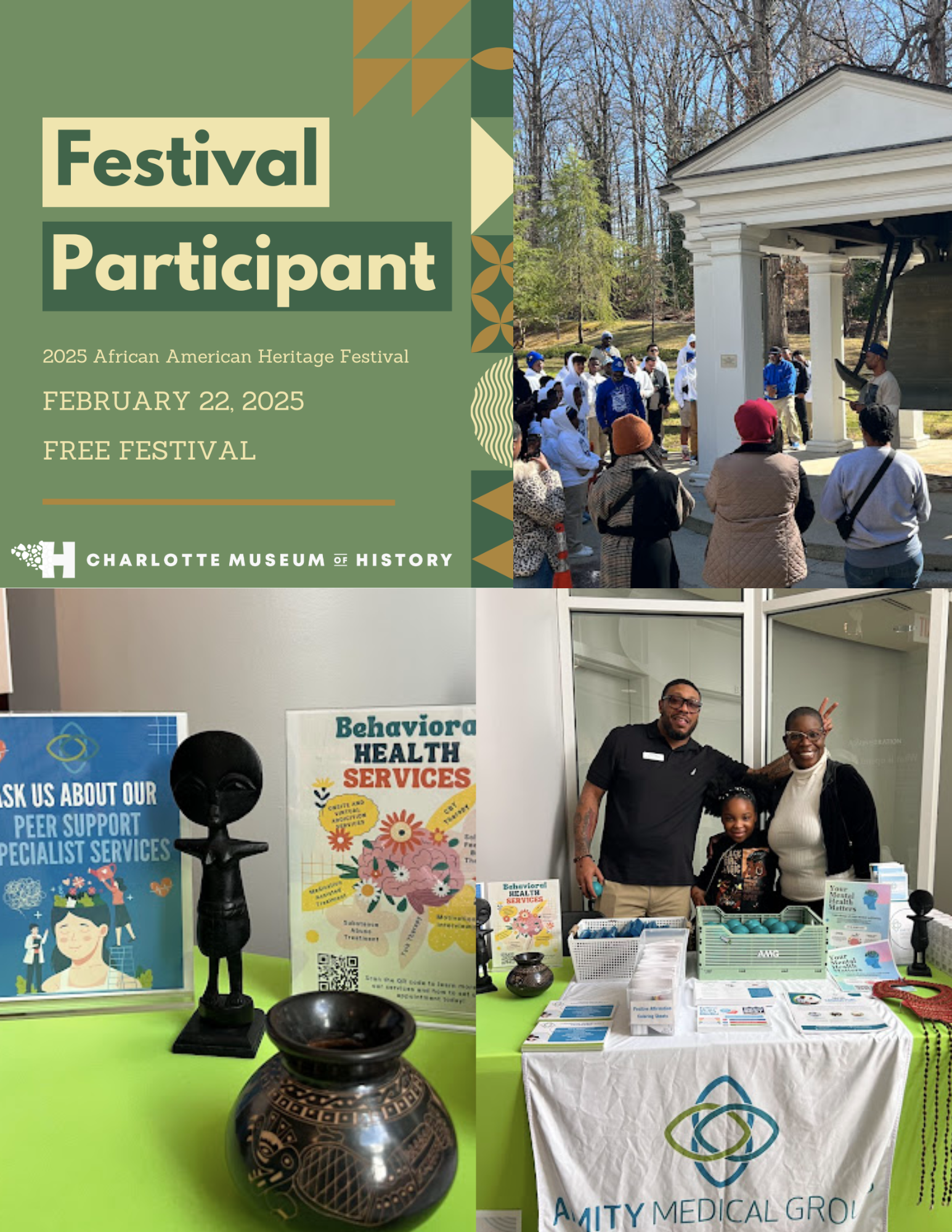 A collage of photos of people at a festival.