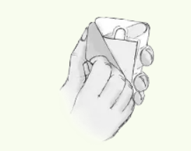 A black and white drawing of a person holding a cell phone