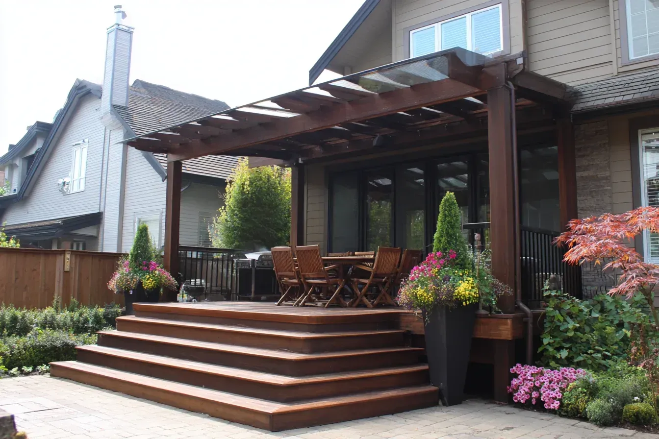 Deck Framers Richmond building strong substructures, footings, helical piles, beams, joists, blocking — engineered for strength.
Pergola + Shade Structure Builders Richmond for cedar pergolas, privacy shades, modern aluminum covers.
Modern Minimalist Deck Builders Richmond using matte black finishes, composite ash boards, clean railing lines.
Rustic Timber Deck Builder Richmond using cedar posts, exposed beam pergolas, natural oiled wood finishes.
PVC Deck Installers Richmond for fade-resistant, stain-proof, low-heat boards ideal for sunny patios.