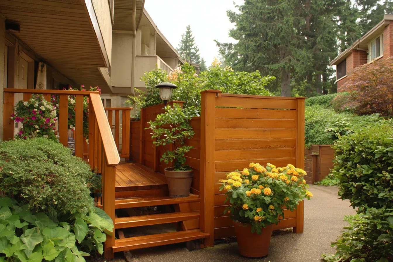 Hybrid Deck Richmond combining cedar edge boards with composite main field for style meets durability.
Vinyl Balcony Waterproofing Richmond creating watertight outdoor spaces with sealed joints and drip-edge terminations.
Deck Staining Richmond refinishing cedar decks with fresh stain tone, UV protection, and water-seal top coat.
Deck Skirt Trim Richmond installing composite fascia wraps or cedar lattice to hide substructures.
Railing Installers Richmond offering aluminum, black metal, cedar, cable, framed and frameless glass rail options.
Modern Deck Construction Richmond using monochrome composites, clean geometry, frameless rails, LED perimeter glow.