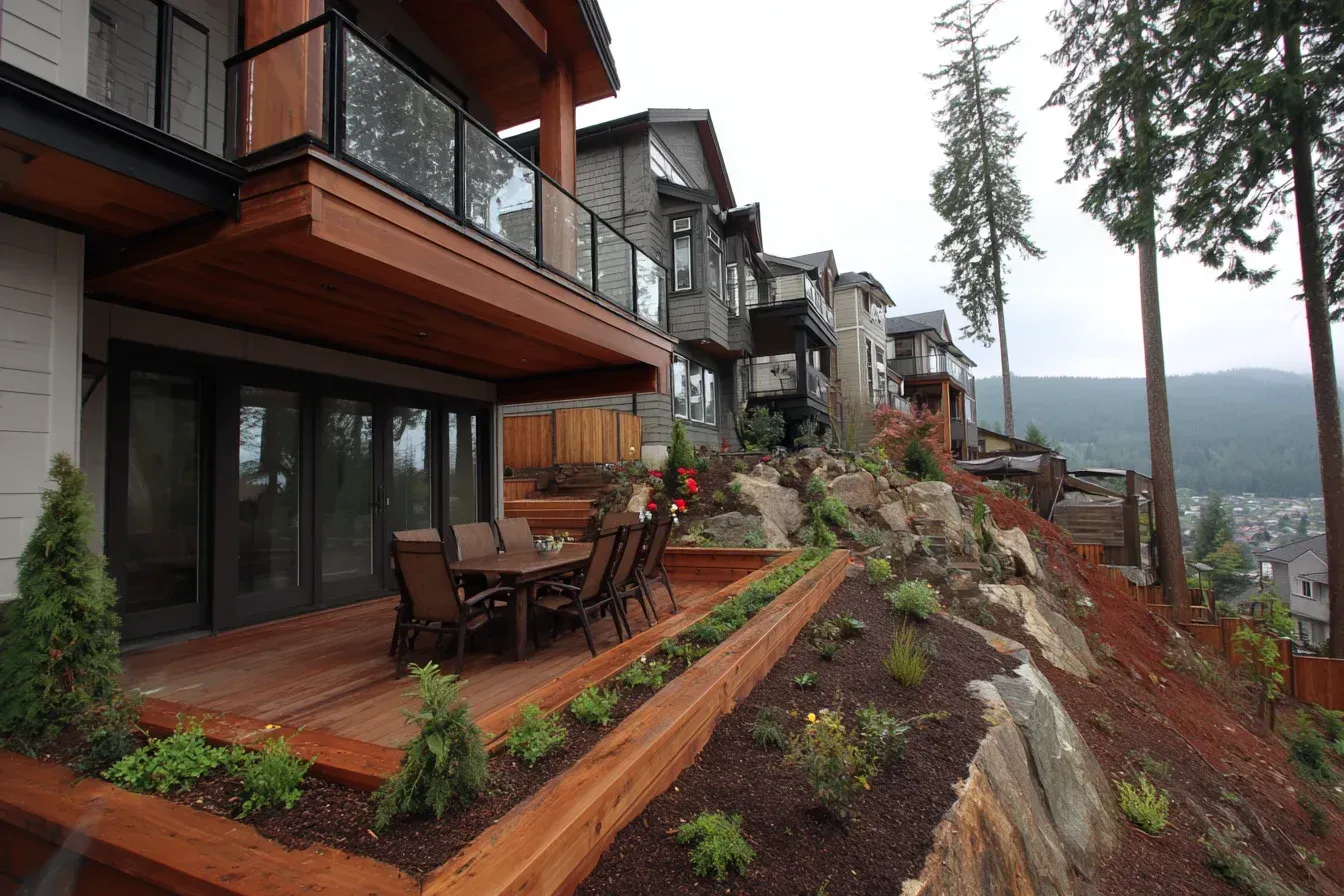 Vinyl Deck Waterproofing Richmond installing membrane balcony surfaces with heat-weld seams, drip flashing and leak-free protection.
Outdoor Living Deck Design Richmond planning layout zones for seating, BBQ cooking area, pergola shade, lounge spaces and lighting.
Multi-Level Deck Richmond connecting top balcony with mid staircase landing and patio-level garden walkout.
Floating Deck System Richmond rapid installation with ground pads for simple backyard platforms without heavy excavation.