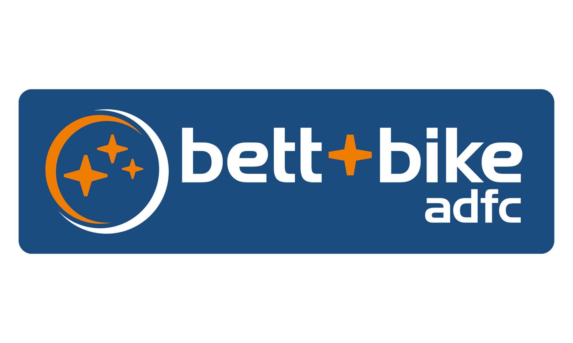 Ein blau-oranges Logo für Bett + Bike ADFC.