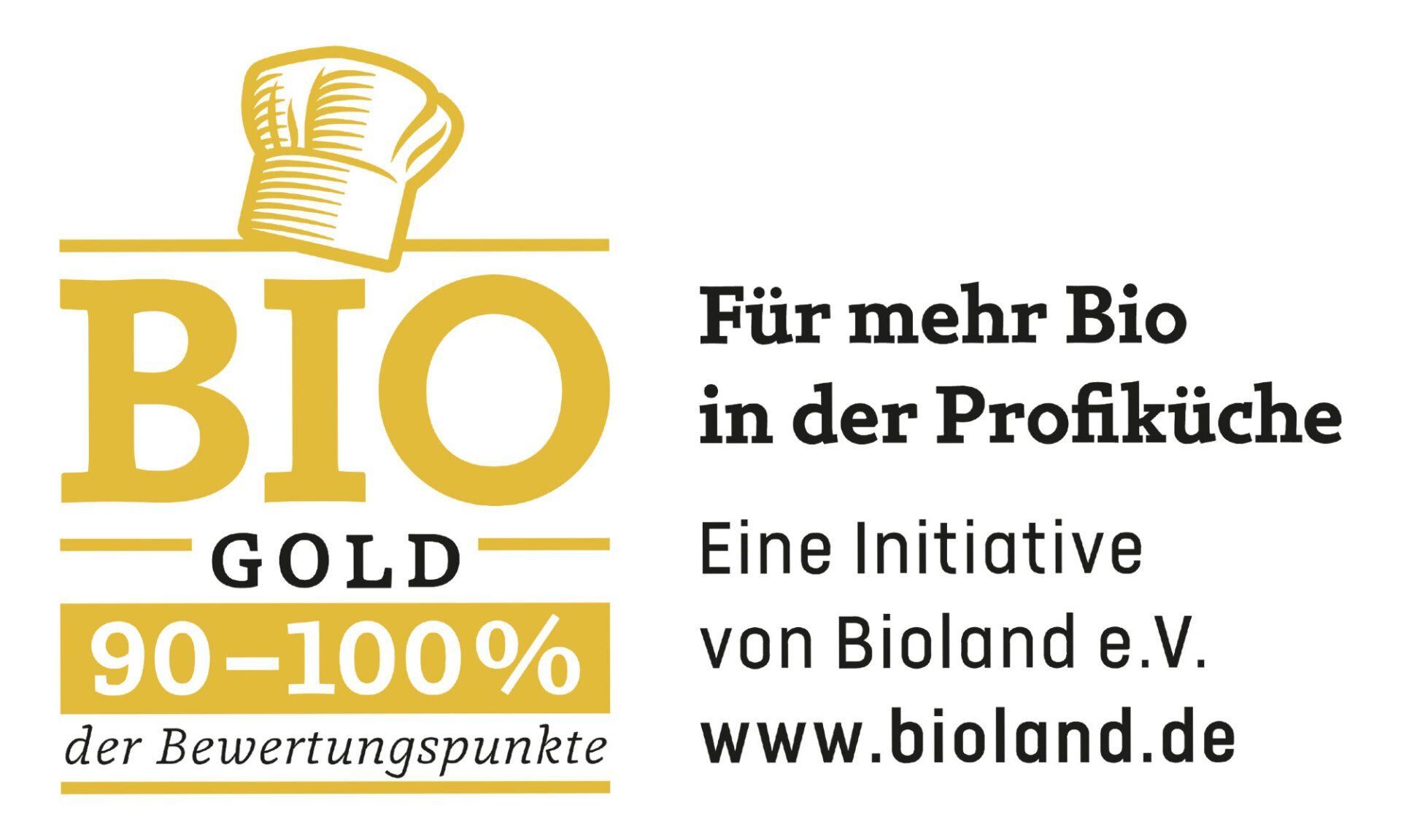 Ein Logo mit der Aufschrift „Biogold 90-100 %“
