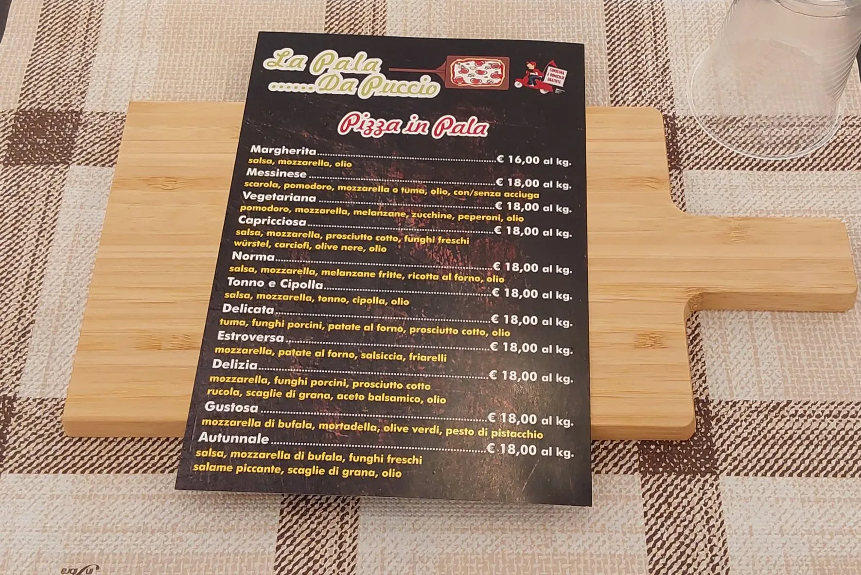 menu delle pizze proposte da La Pala da Puccio