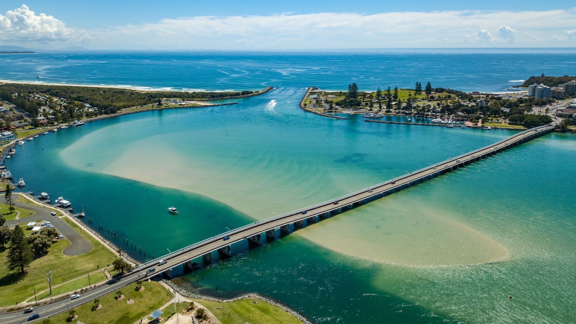 An Aerial View of a Residential Area Next to a Body of Water — Hunter & Mid Coast Patios In Forster-Tuncurry, NSW