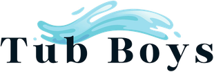 Tub Boys logo with blue water splash above bold black text