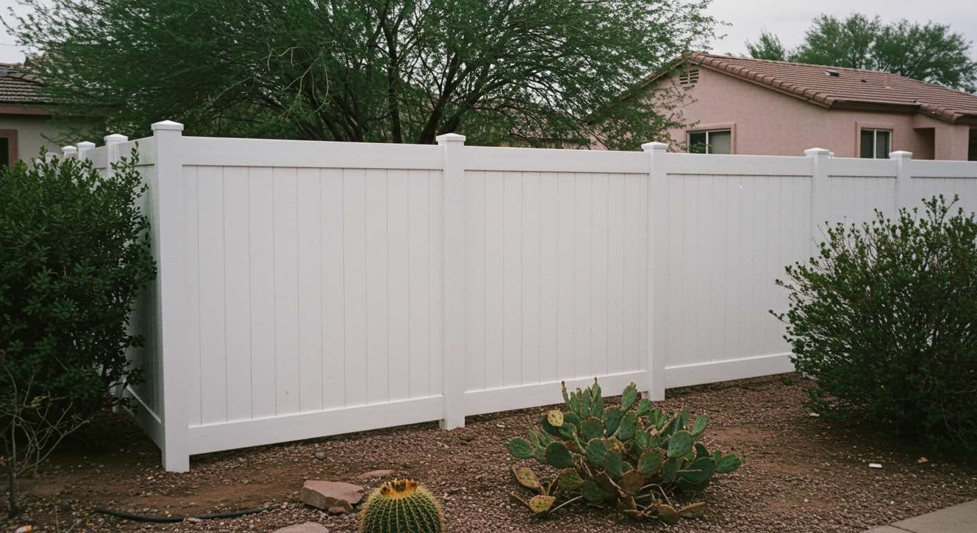 A white fence surrounds a cactus in front of a house