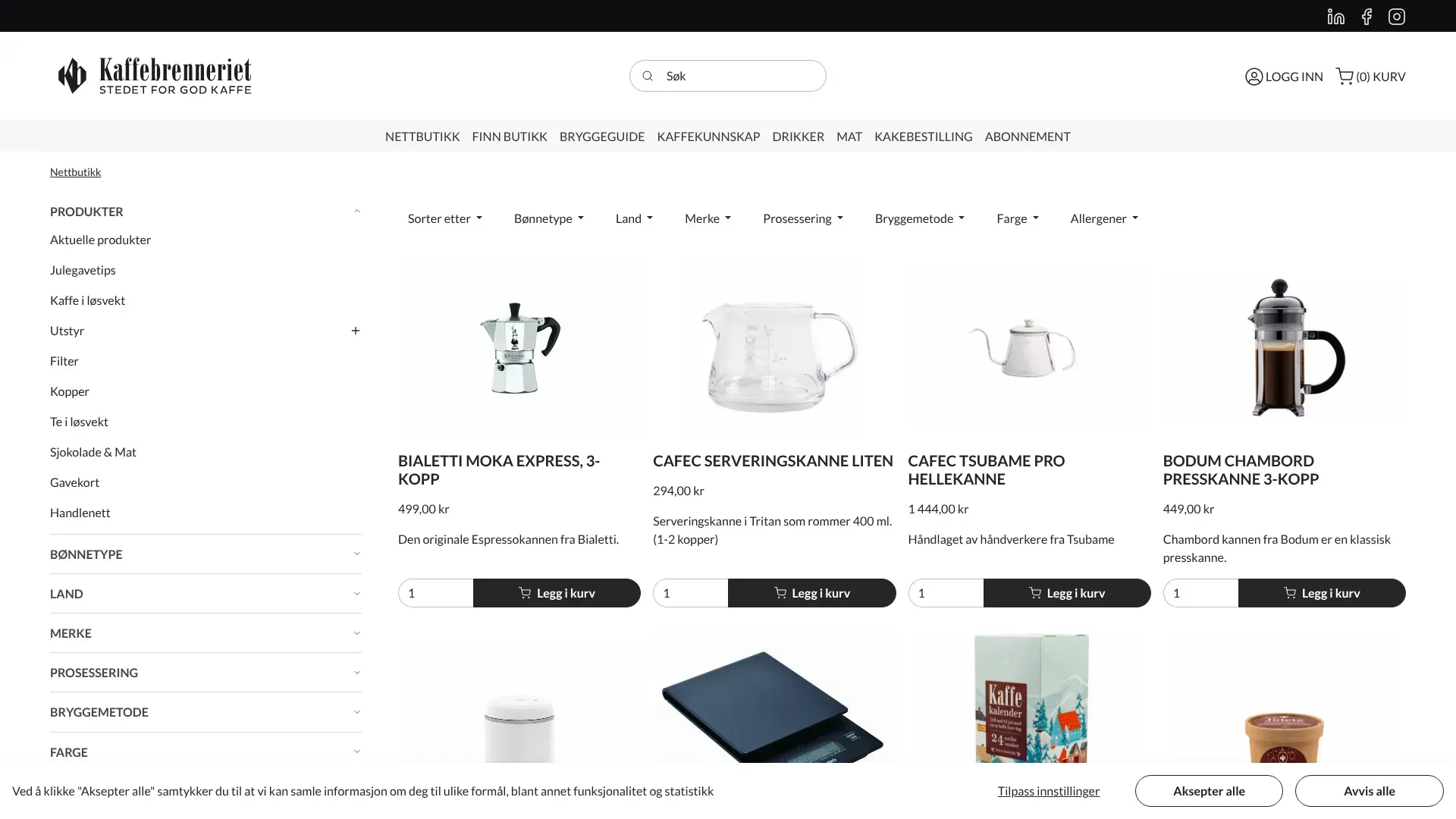 Kaffebrenneriet nettbutikk - Les om nettbutikken, sjekk kampanjer, kampanjekoder og tilbud