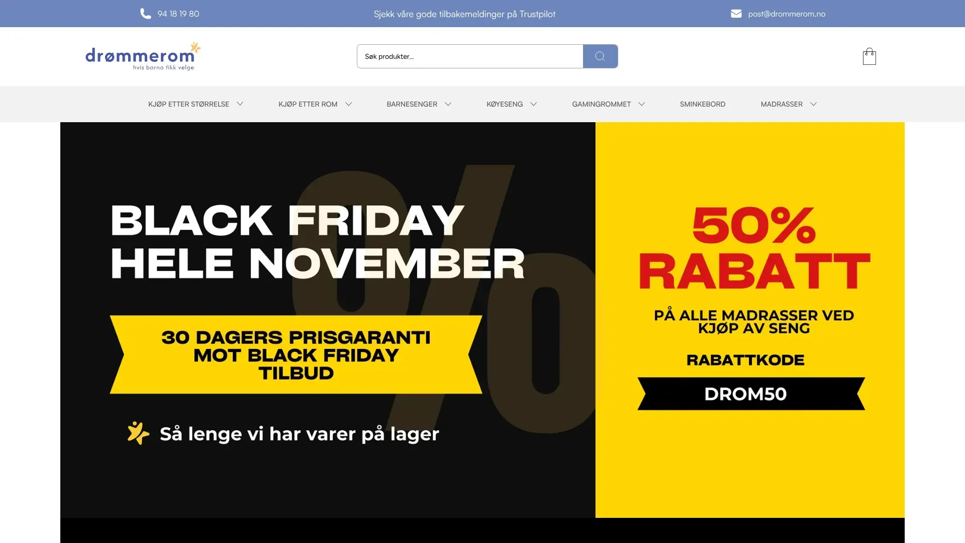 Drommerom nettbutikk - Les om nettbutikken, sjekk kampanjer, kampanjekoder og tilbud