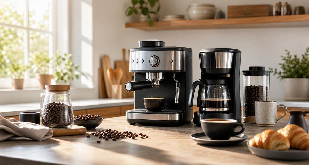 Redaksjonelt illustrasjonsbilde til kaffemaskin og espressomaskin: guide for kjøp i Norge