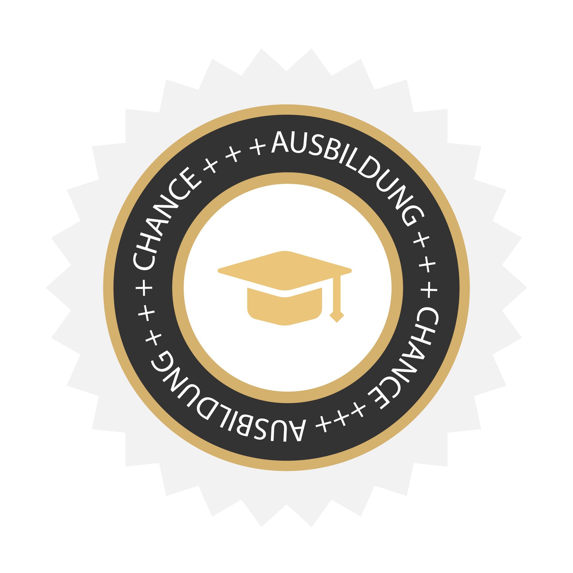 A gold check mark in a circle with the words geld zurück garantie