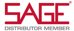 The sage distributor member logo is red and white