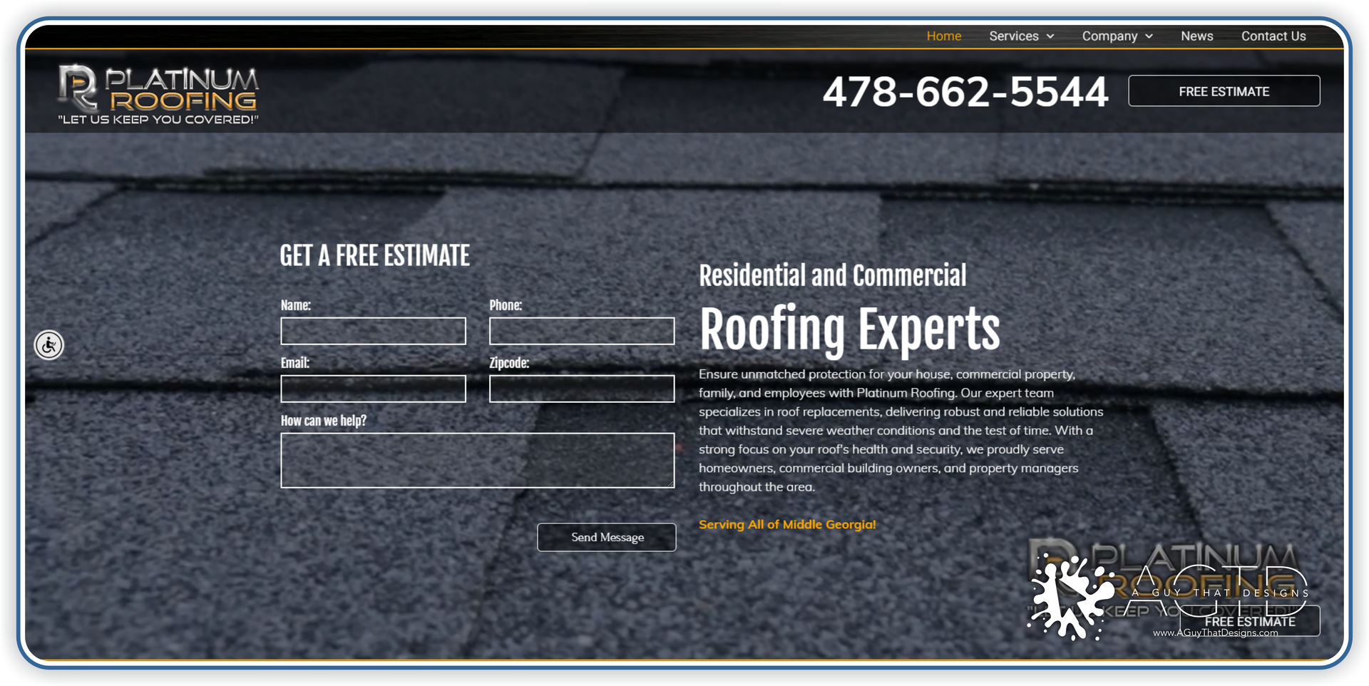 A website for roofing experts shows a picture of a roof