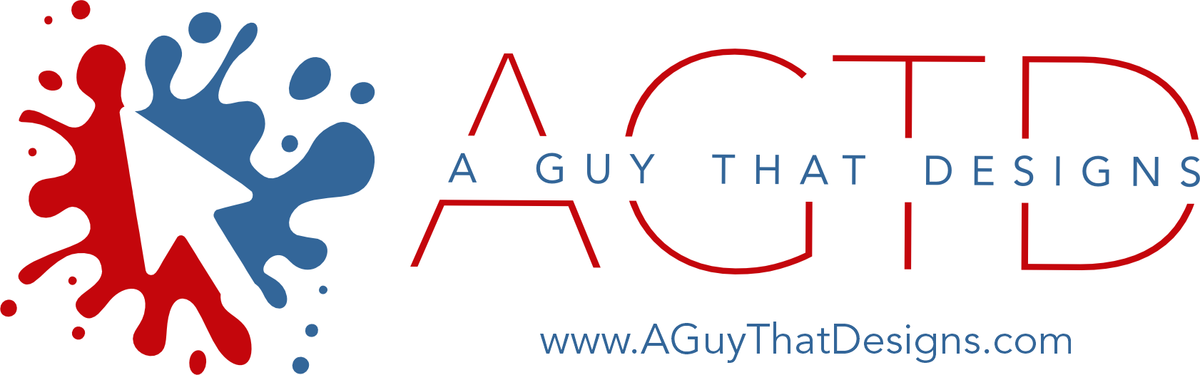 Logo with abstract red and blue splash with a white arrow. Text reads