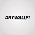 Logo for Drywall F1, black text with a blue line underneath, against a light blue-gray gradient background.