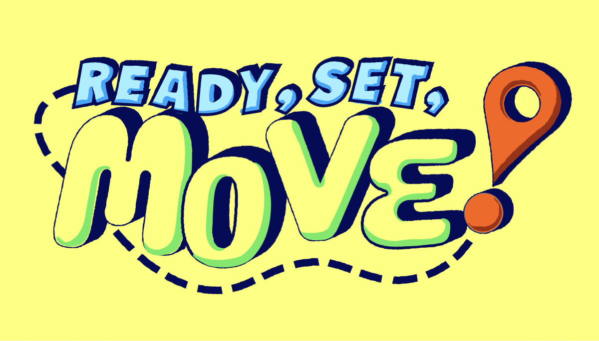 A yellow sign that says ready set move