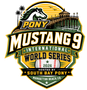 Blue-and-white horse head logo above red-and-blue MUSTANG-9 text