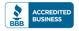 A blue sign that says accredited business on it