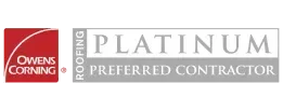 The logo for owens corning roofing is a platinum preferred contractor