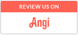 A red and white sign that says review us on angi