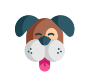 A cartoon illustration of a dog 's face with a pink tongue sticking out.