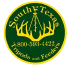 The logo for south texas tripods and feeders is green and yellow.