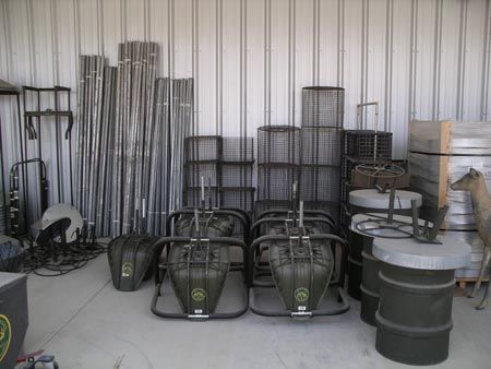 A warehouse filled with lots of barrels and shelves