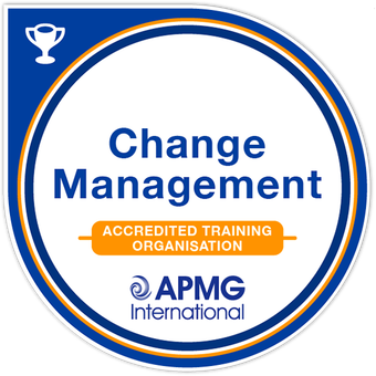 A change management accredited training organization badge from apmg international