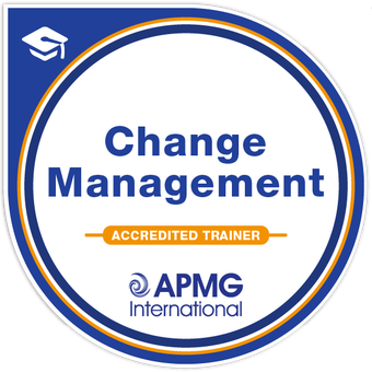 A change management accredited trainer badge from apmg international