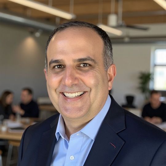 A man in a suit and blue shirt is smiling for the camera.