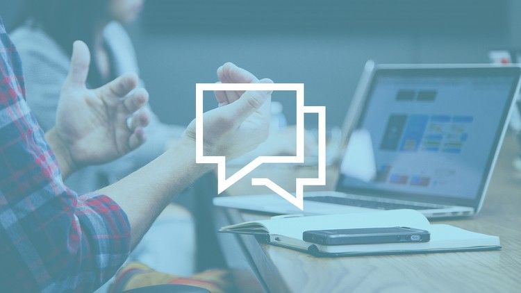 Bild für einen Onlinekurs auf Englisch mit Sprechblasen in der Mitte