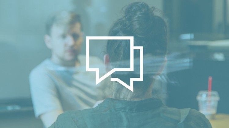 Bild für einen Onlinekurs auf Englisch mit Sprechblasen in der Mitte