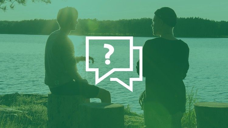 Bild zu einem online Kurs mit einem Fragezeichen in der Mitte einer Sprechblase