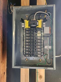 A electrical box with a lot of wires coming out of it.