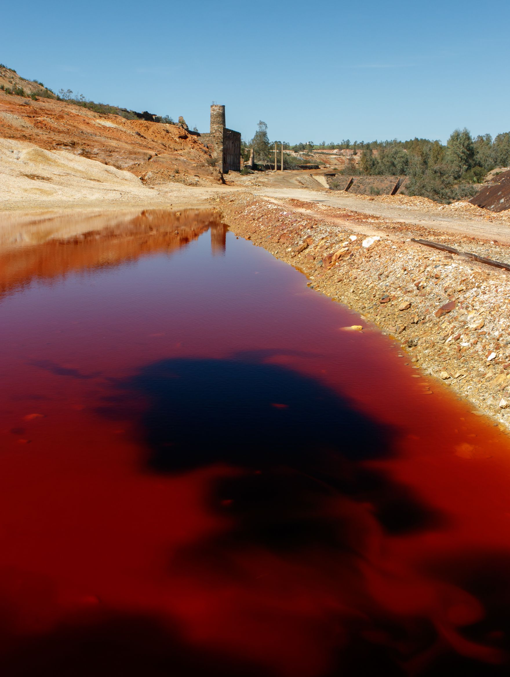 Ein Gewässer mit der Spiegelung eines Gebäudes darin