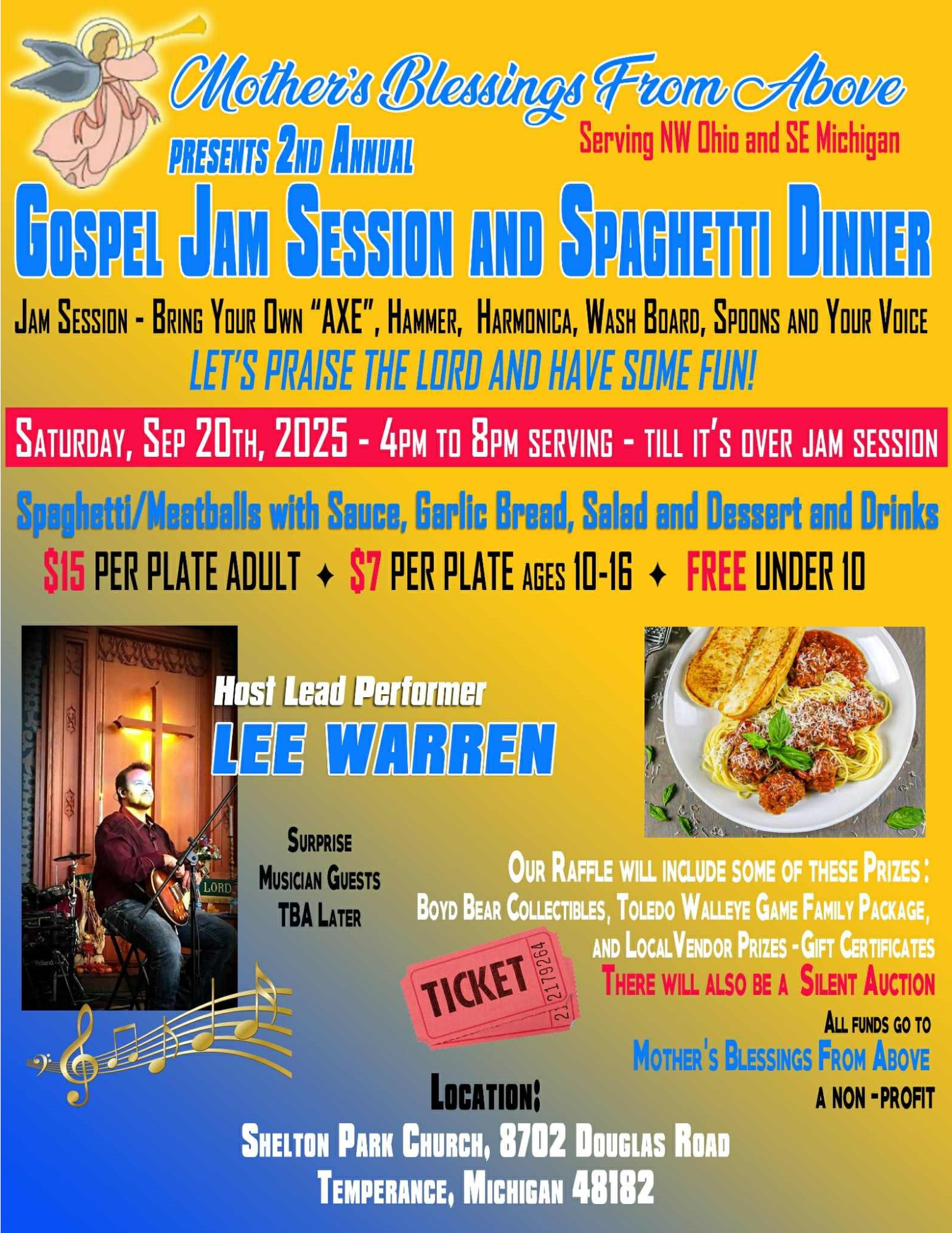 Mother's Blessings From Above - Gospel Jam Session and Spaghetti Dinner in Temperance, Michigan
