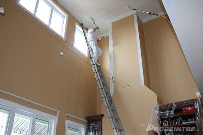 Peintre sur échelle pour travaux en hauteur sécurisés