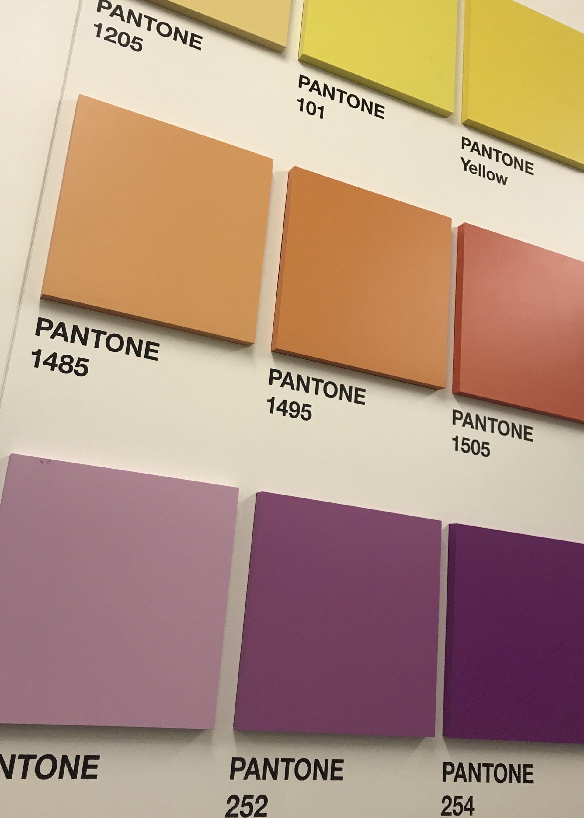 A bunch of different shades of pantone paint on a wall