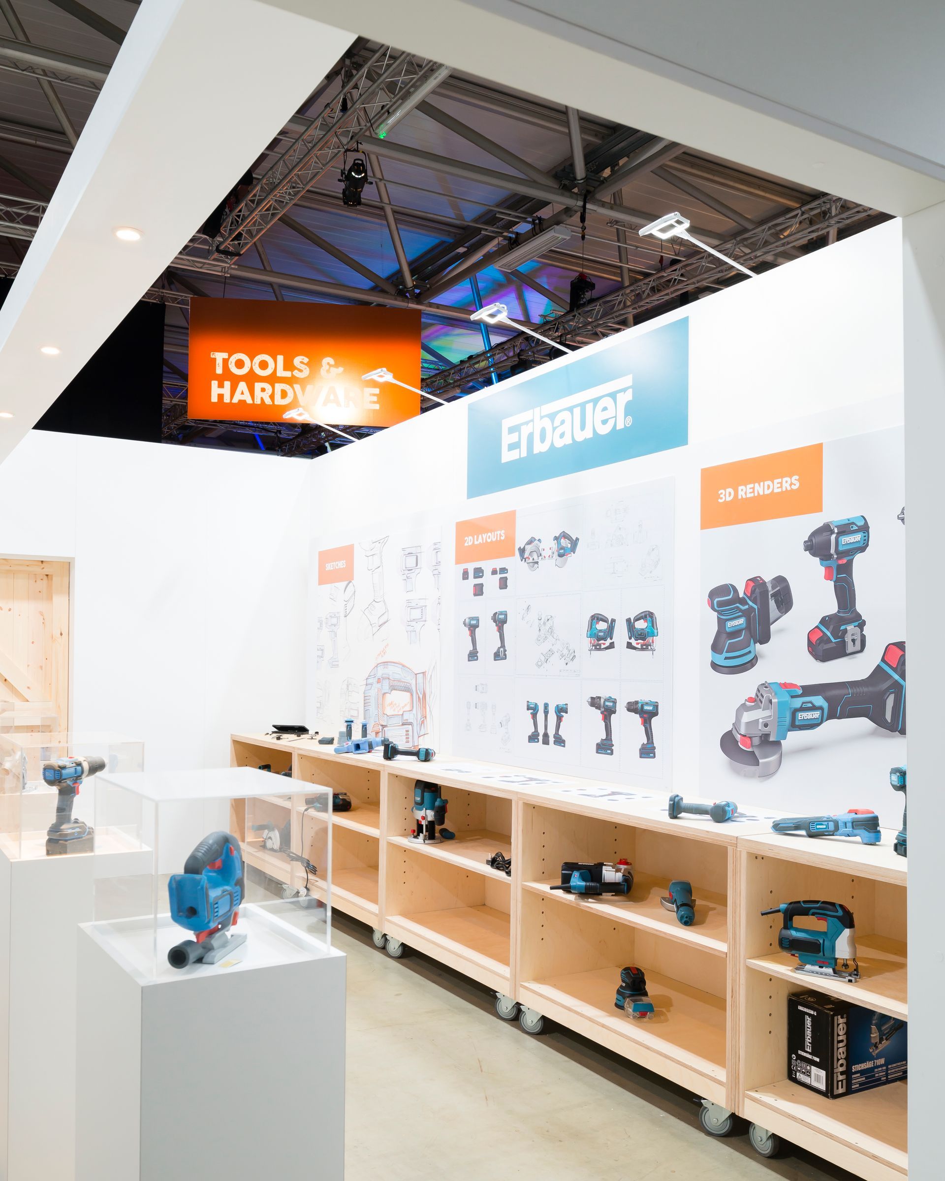 A display of tools in a store with a sign that says `` tools hard ''.