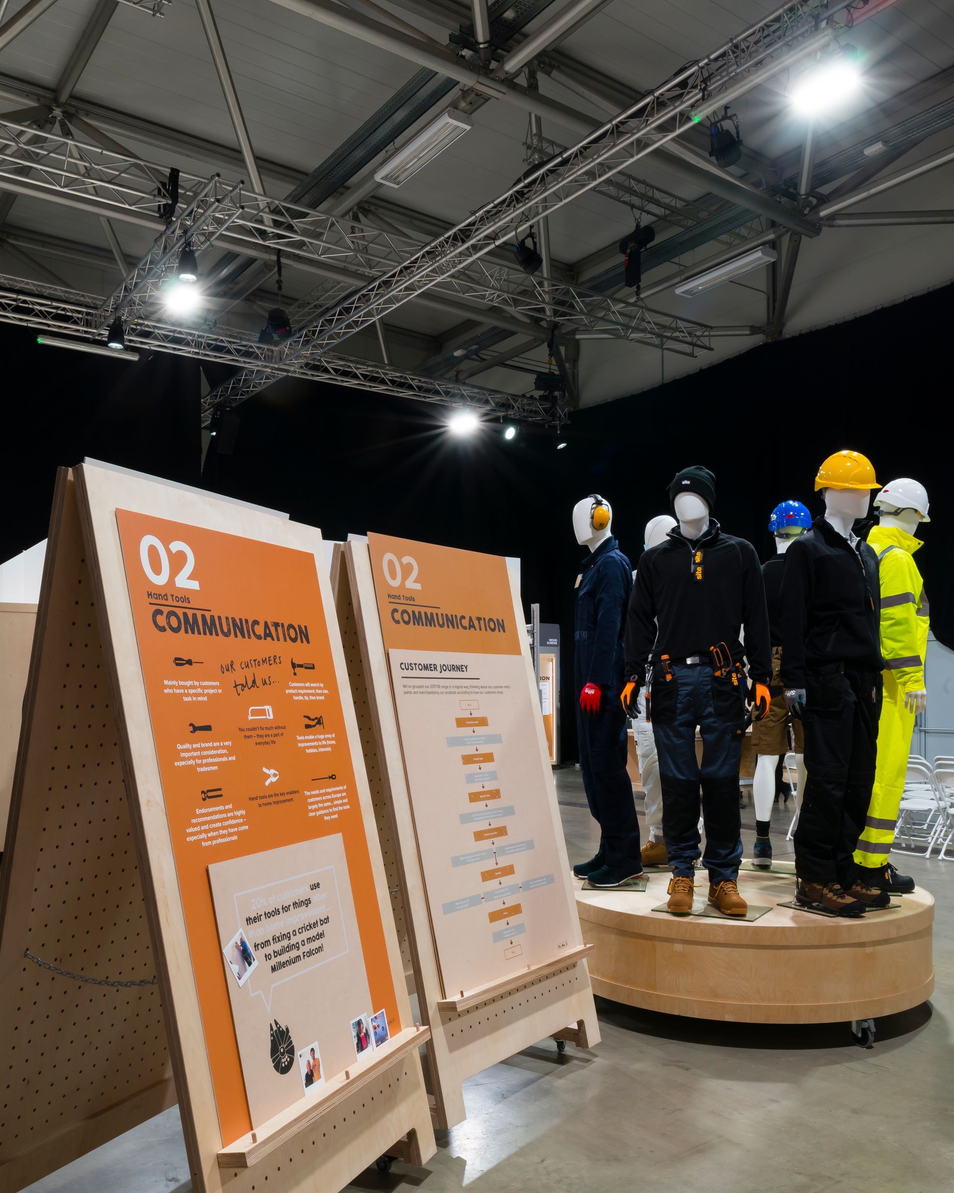A group of people standing around a sign that says 02 communication