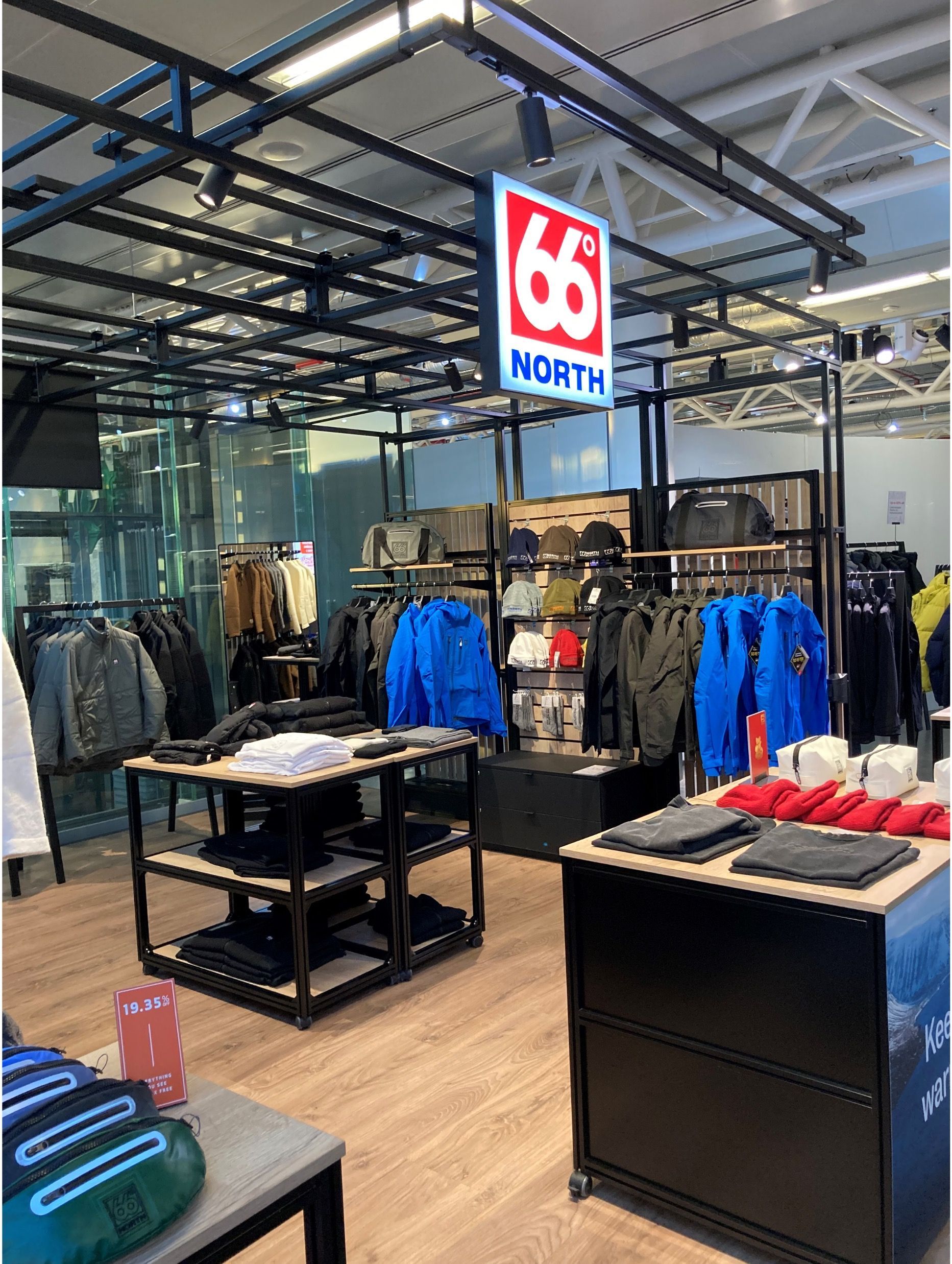 A store with a sign that says 66 north on it.