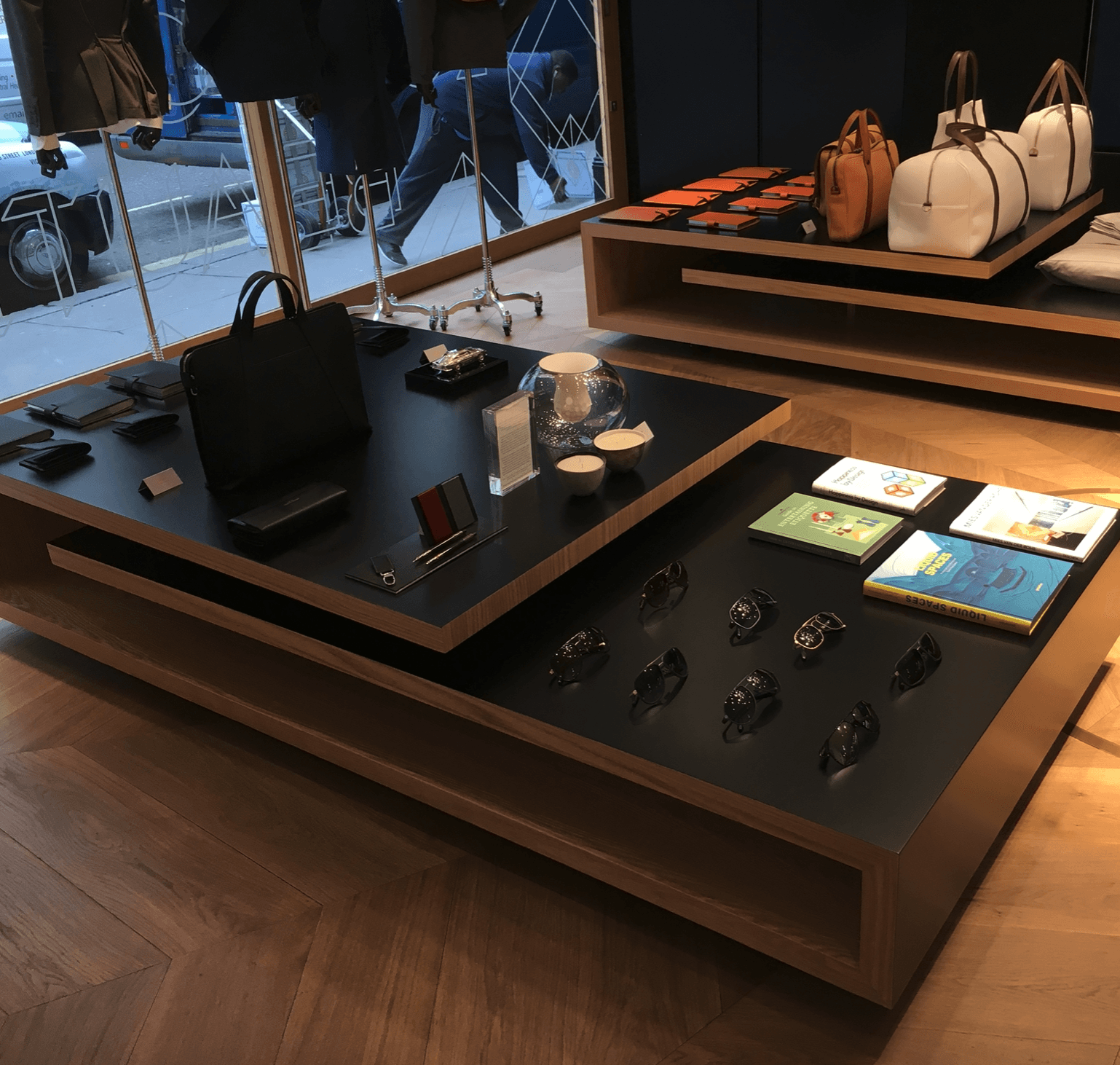 A table with a lot of items on it in a store