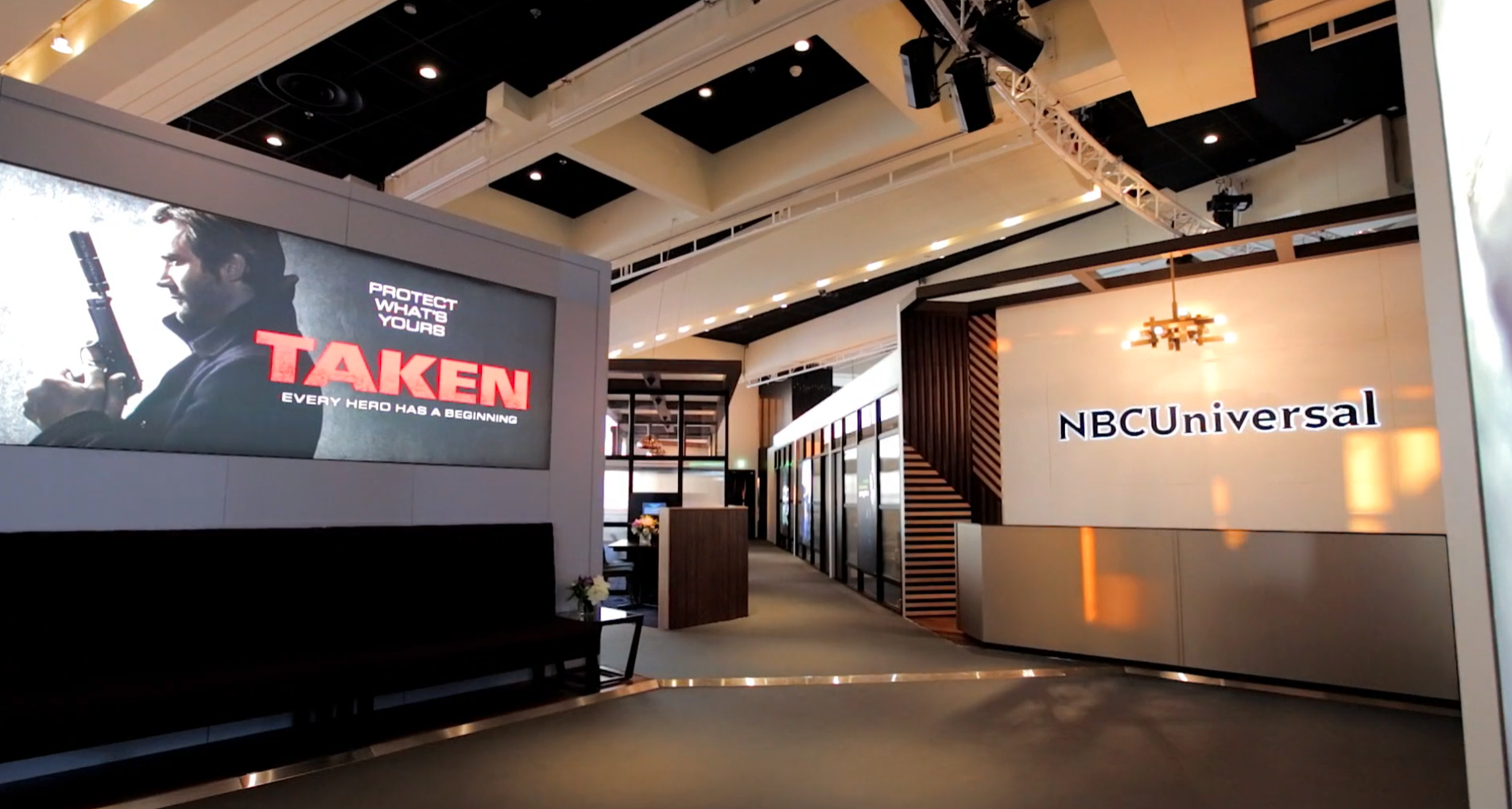 A hallway with a sign that says taken on it