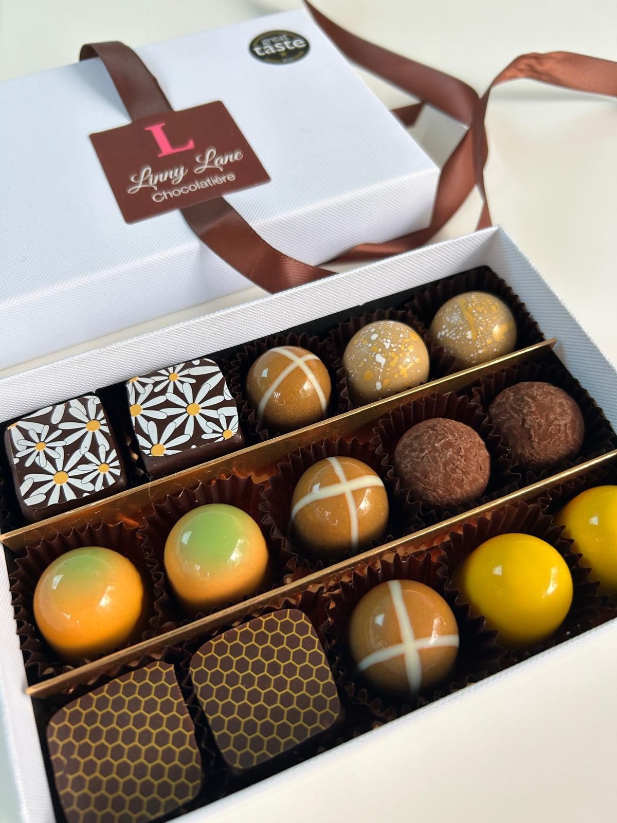 Chocolate box of the month for Easter
fresh assorted handmade chocolates made near Milton Keynes Buckinghamshire 